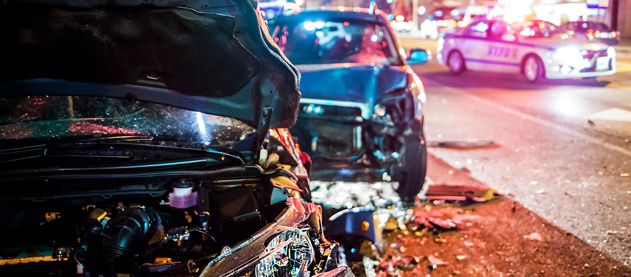Two cars crashed in an accident at night