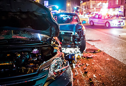 Two cars crashed in an accident at night